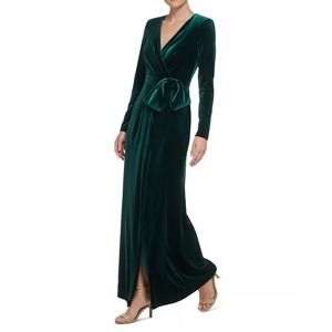 NWT Eliza J Green Velvet Maxi Wrap Gown
